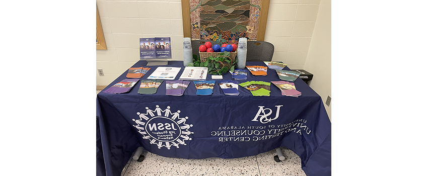 Peer Counseling table with pamphlets on it.